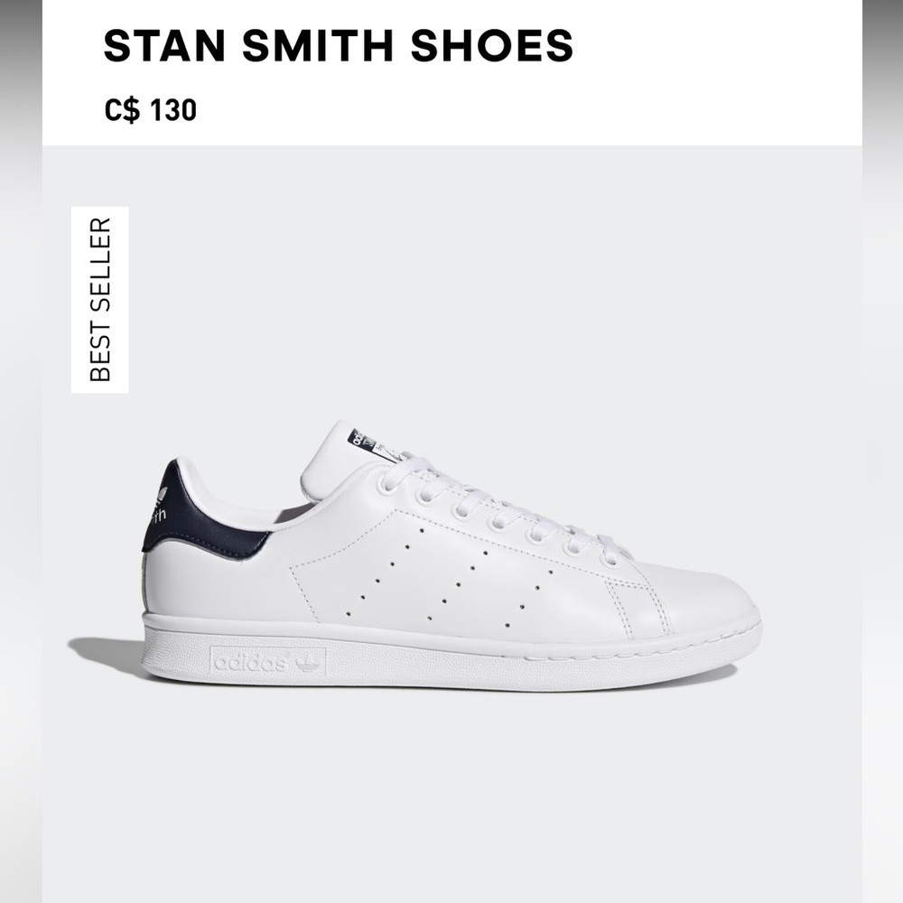 Adidas Stan Smith White and Blue Sneakers, size 8.5 US